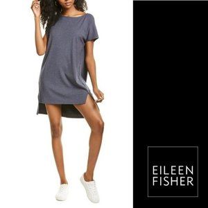 EILEEN FISHER Dress Tencel Rib Bateau Neck Tunic Womens M Grey Blue $148 High Lo